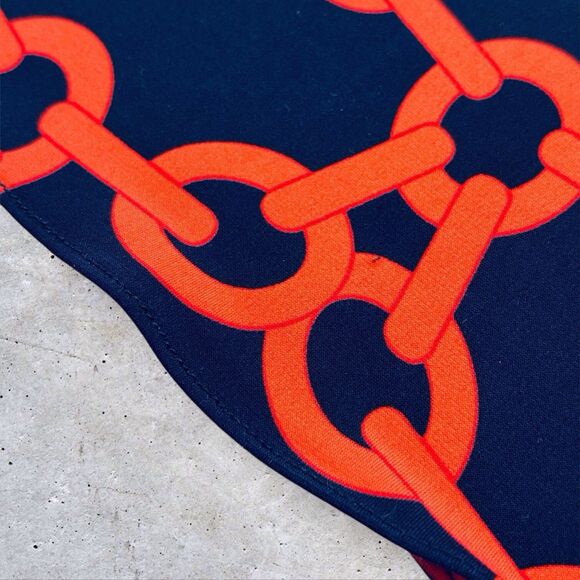 Frank Lyman Chain Print Knit Top Women’s Size 14 Navy Blue Orange Bell Sleeves - Picture 4 of 12